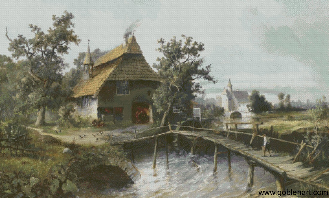Blacksmiths Forge by the Stream - Carl Georg Koster
