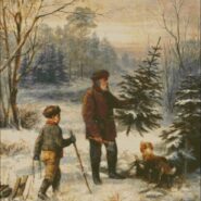 Father And Son With Their Dog Collecting A Tree In The Forest – intermediate – free patterns, free charts / diagrame gratuite, scheme goblen gratis, modele goblenuri gratis