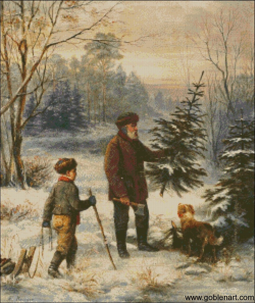 Father and son with their dog collecting a tr ee in the forest, Franz Krüger (1797–1857)