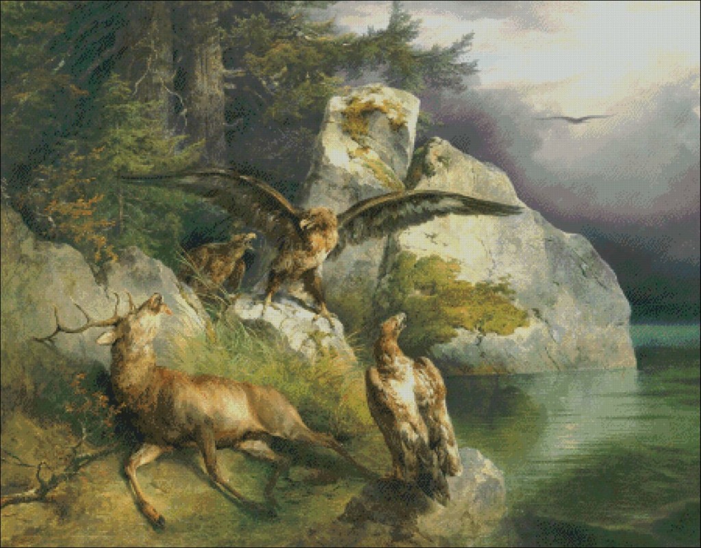 Eagles and dying deer -   F.Gauermann