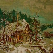 Winter landscape with smithy